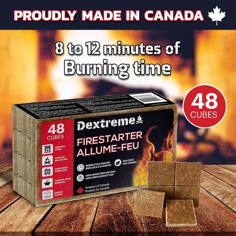Dextreme Fire Starter Pack of 144/48 Natural Fire Starters Cubes for Campfires, Charcoal, BBQ, Grill Pit, Fireplace, Wood Stoves, Smokers and Camping - Easy to Ignite and Non Toxic… (48 Squares) - Image 2